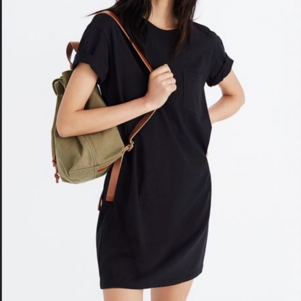 Madewell Tina T- Shirt Dress Black Mini Dress With Pocket Short Sleeve Plus 2XL